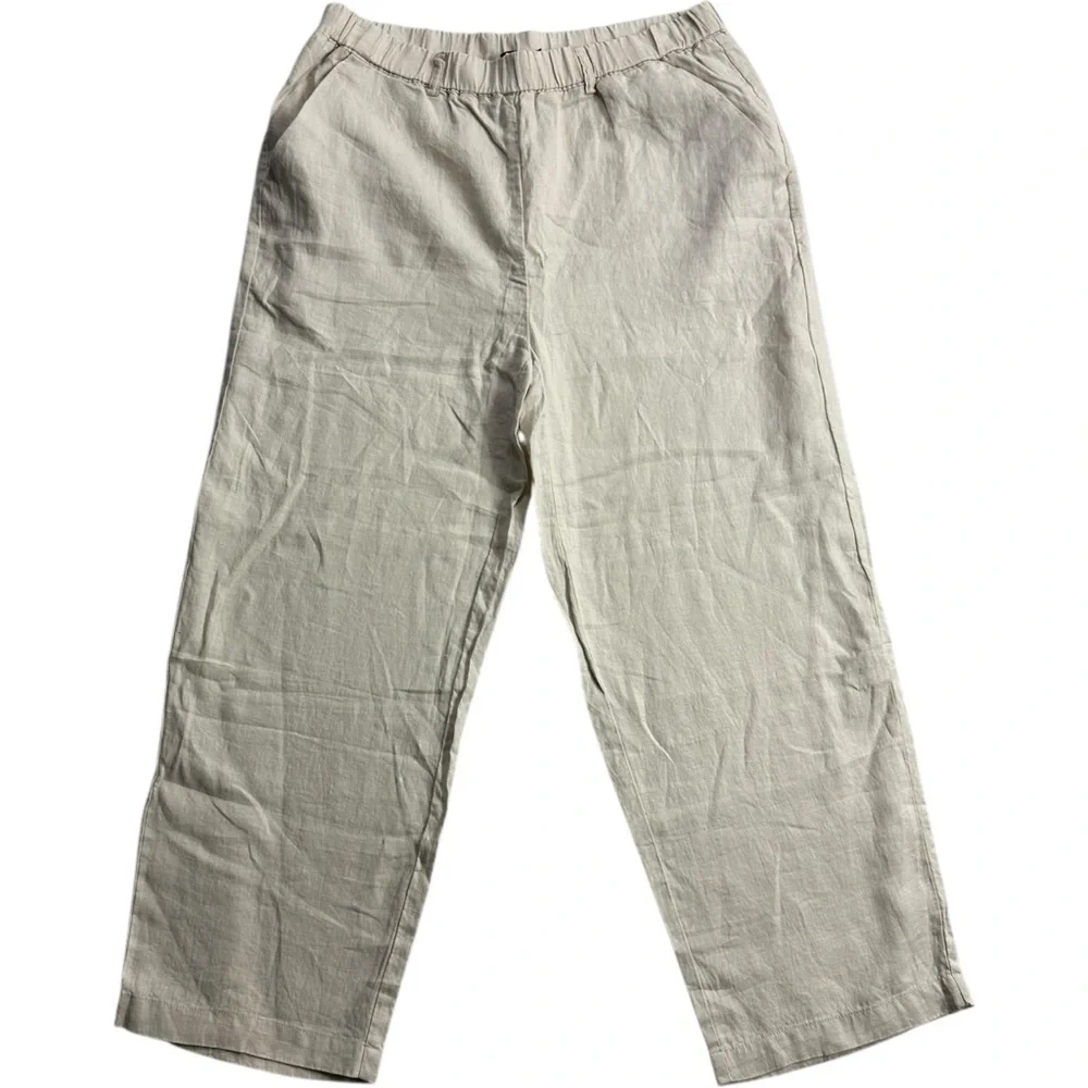 Quince 100% European Linen Tapered Ankle Pants In Sand Size Large NEW NWT